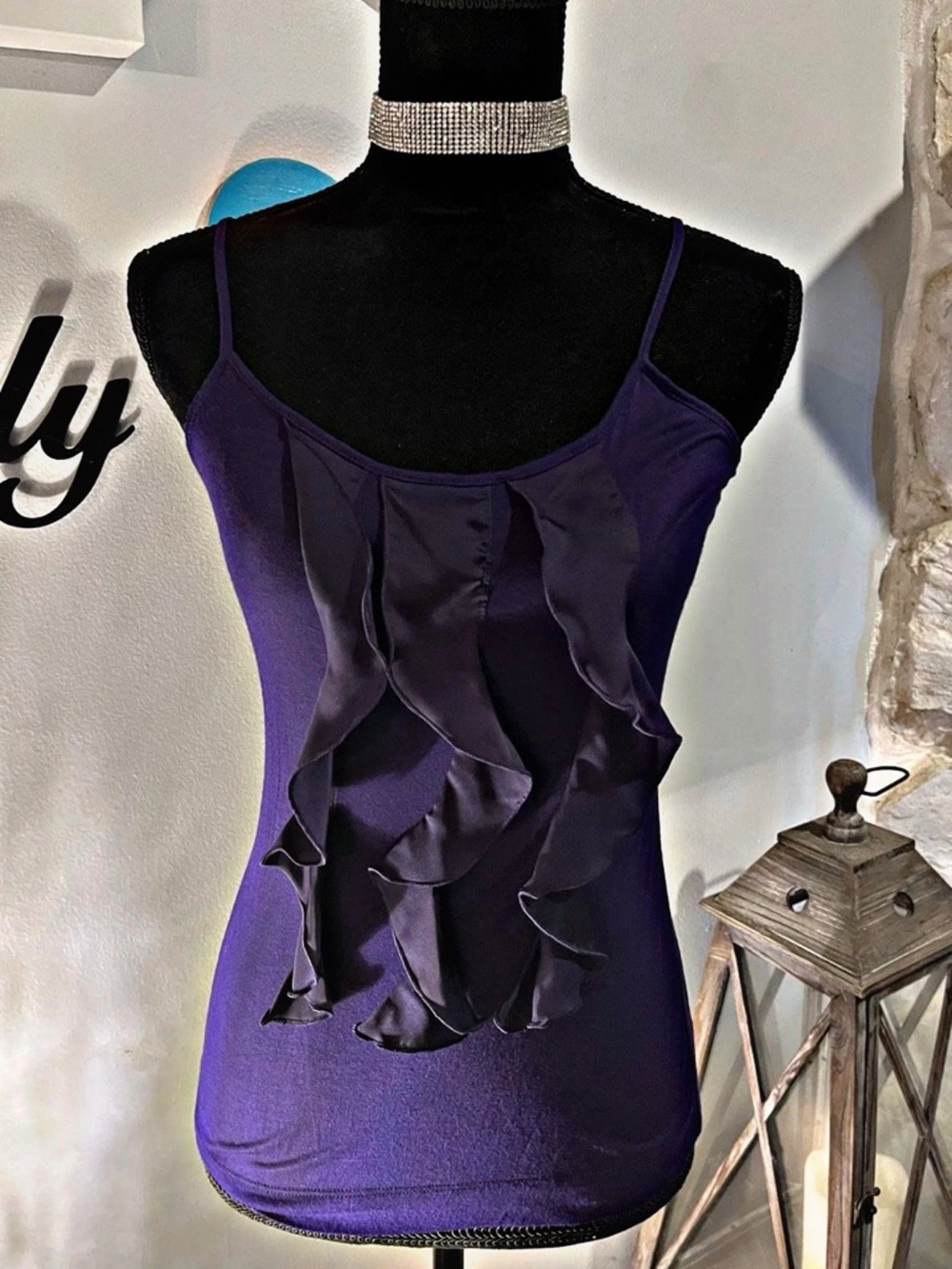 The Limited Purple Ruffled Spaghetti Strap Tank Top Size XS